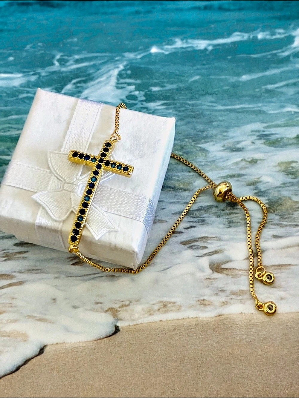 Blue Stone Cross Pendant Necklace